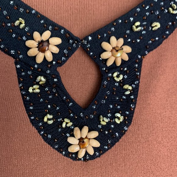 Cable & Gauge, Light Brown Embelished Women's Knit Top, Size L - Picture 4 of 7